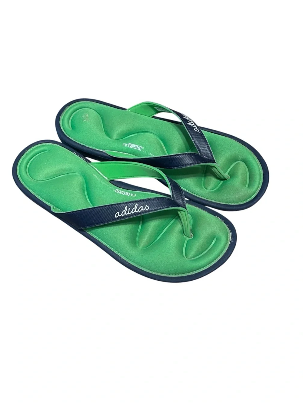 Adidas Fit Foam Women Flip Flops Sandals Green Navy Size 8 Beach Summer Vacation